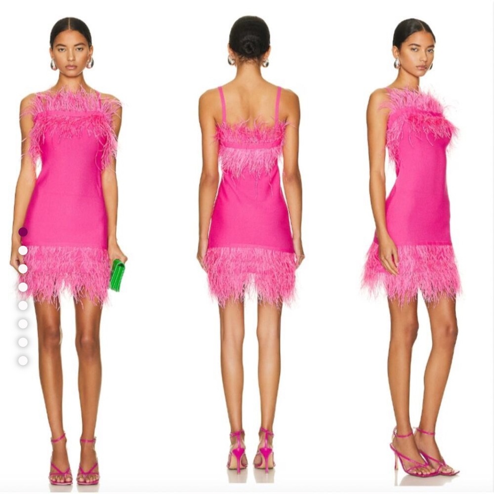 STAUD Pink Babydoll Mini Dress with Feather Trim